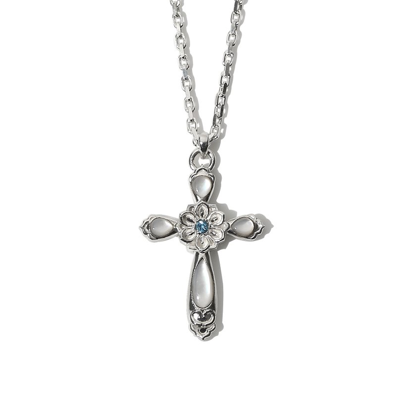 Korea traditional DanCheng nacre White Cross Silver necklace / Cheong - 19 - สร้อยคอ - โลหะ สีเงิน