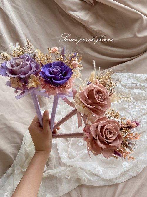 Secret peach flower | 密桃花藝 【客製化 多款】奢華夢幻感 森林風 永生花擴香花簽名筆 婚禮小物