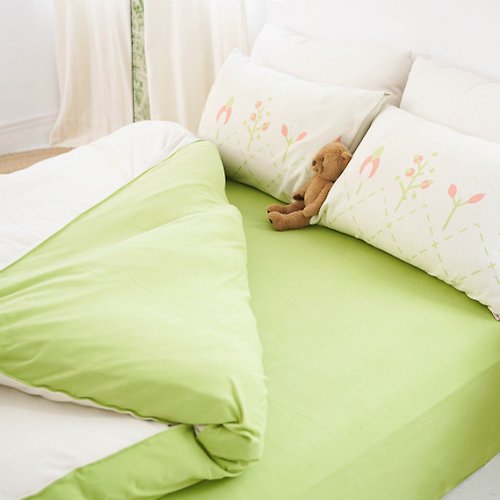 Fantino Home凡第諾家居 (雙人尺寸)MIT有機棉針織寢具組-小樹米黃/抹茶綠∣四件組