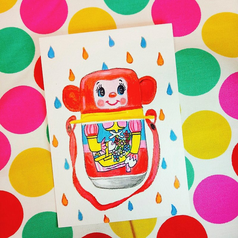 Showa toy series hand-painted postcard-monkey kettle