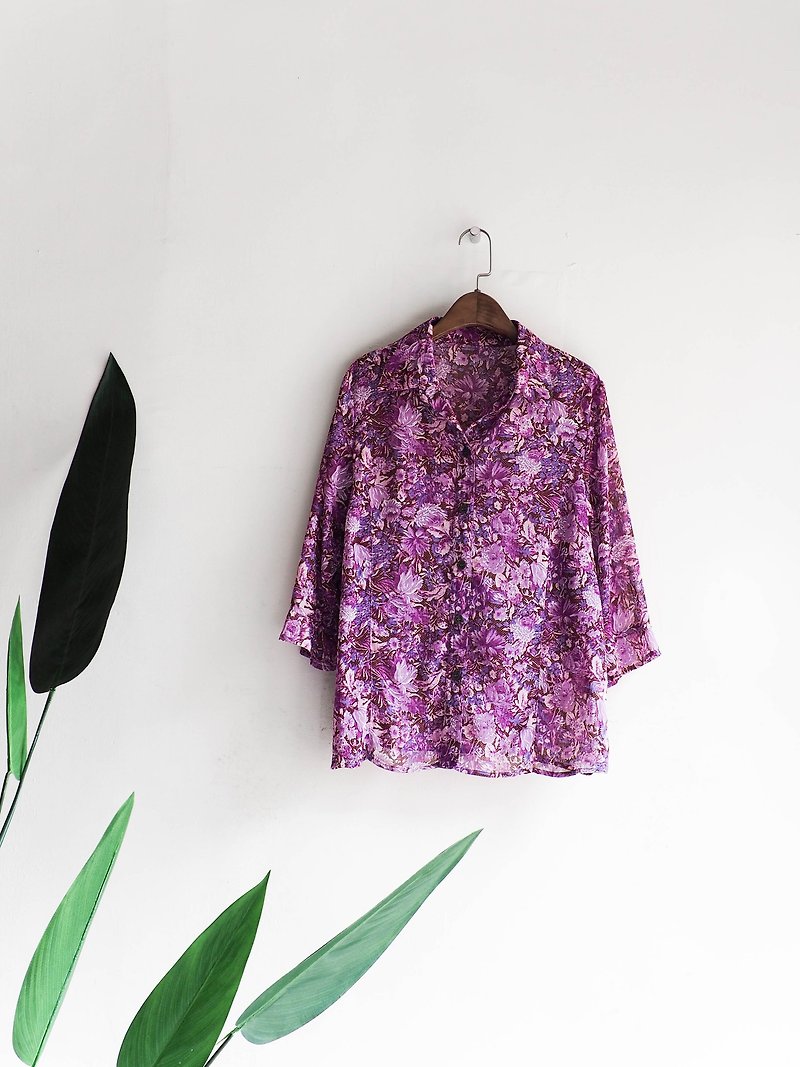 River Water Mountain - Kagoshima Light Purple Spring Flowers Qi Meng Meng Yuan Antique Silk Spinning Shirt Top - Women's Shirts - Polyester Purple