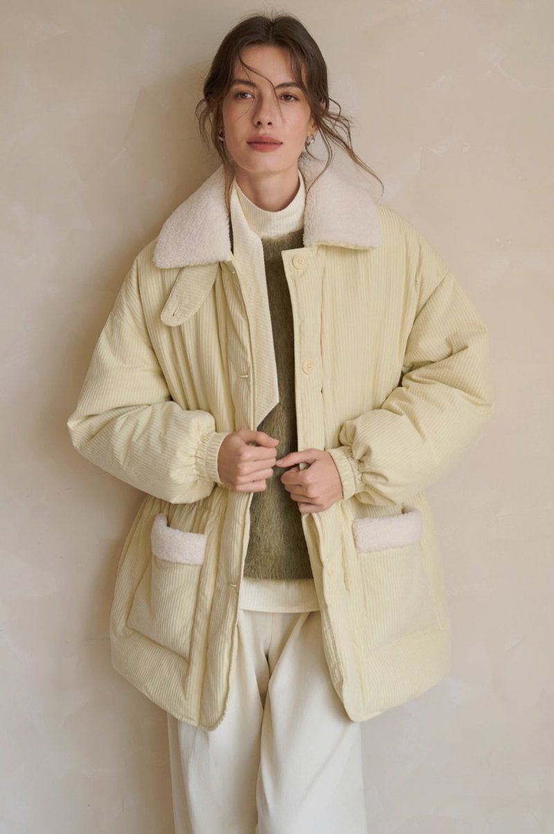 法式復古 拼接毛領保暖羽絨服 - 女上衣/長袖上衣 - 其他材質 多色