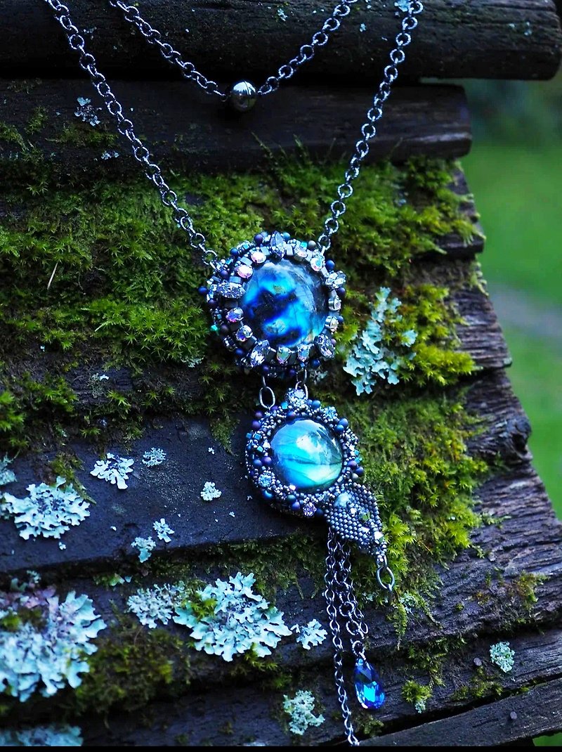 เครื่องเพชรพลอย สร้อยคอ หลากหลายสี - Labradorite Necklace with crystals - Spectrum Stone Necklace - Gemstone Necklace