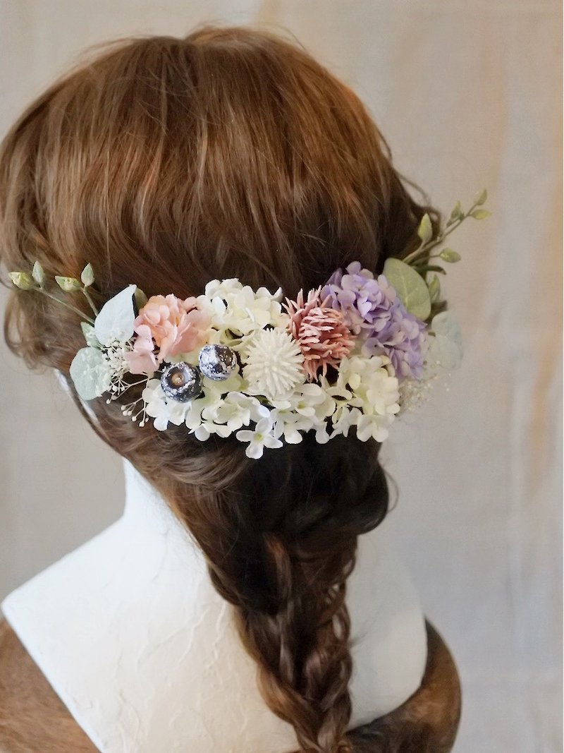 Hand-dyed floret headdress-pink & purple - Hair Accessories - Plants & Flowers Pink