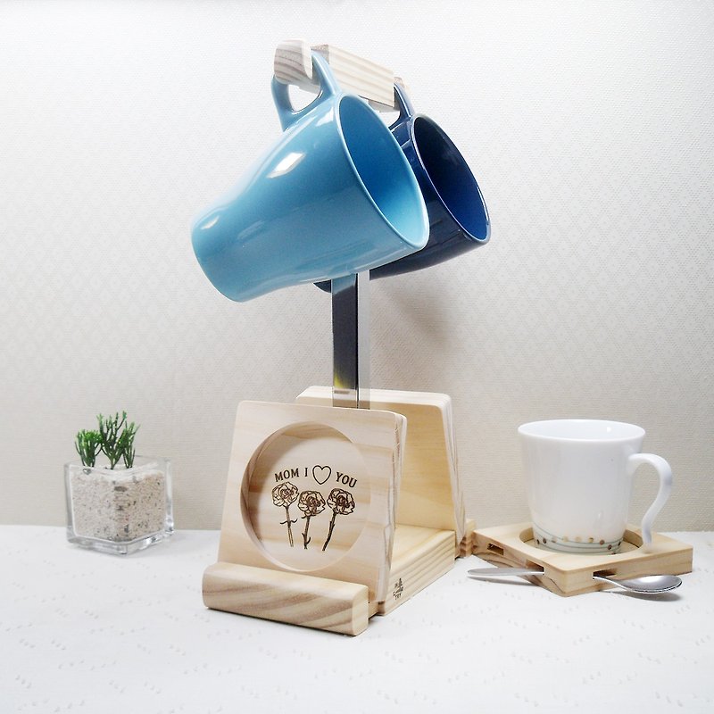 Mother Day Gift wood Coaster and Cup Rack all can be customized - ที่รองแก้ว - ไม้ สีนำ้ตาล