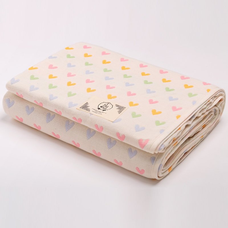 【日本製三河木綿】六重紗布被－甜蜜愛心馬卡龍L號 - 被/毛毯 - 棉．麻 
