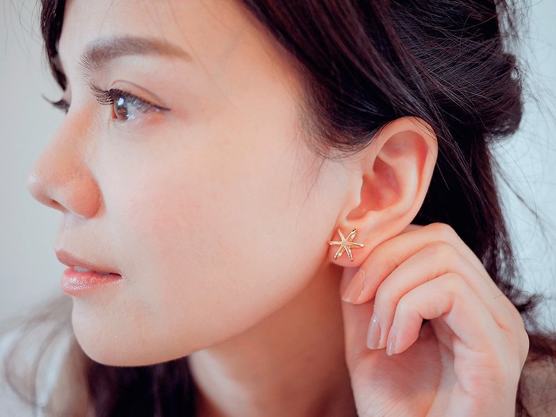 其他金屬 耳環/耳夾 金色 - 對稱 - 米字對稱  *耳環