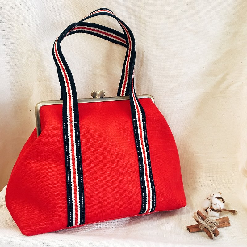 Pure cotton wine bag cloth large mouth gold tote-vibrant red / olive green - กระเป๋าถือ - ผ้าฝ้าย/ผ้าลินิน สีแดง