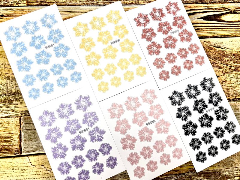 (paper sticker) full color line flower ver.2 6 types - 貼紙 - 紙 多色