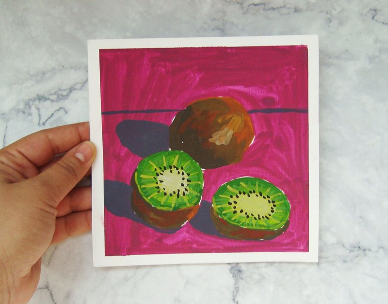 Gouache painting Kiwi fruit still life, Original Art - ตกแต่งผนัง - กระดาษ สึชมพู