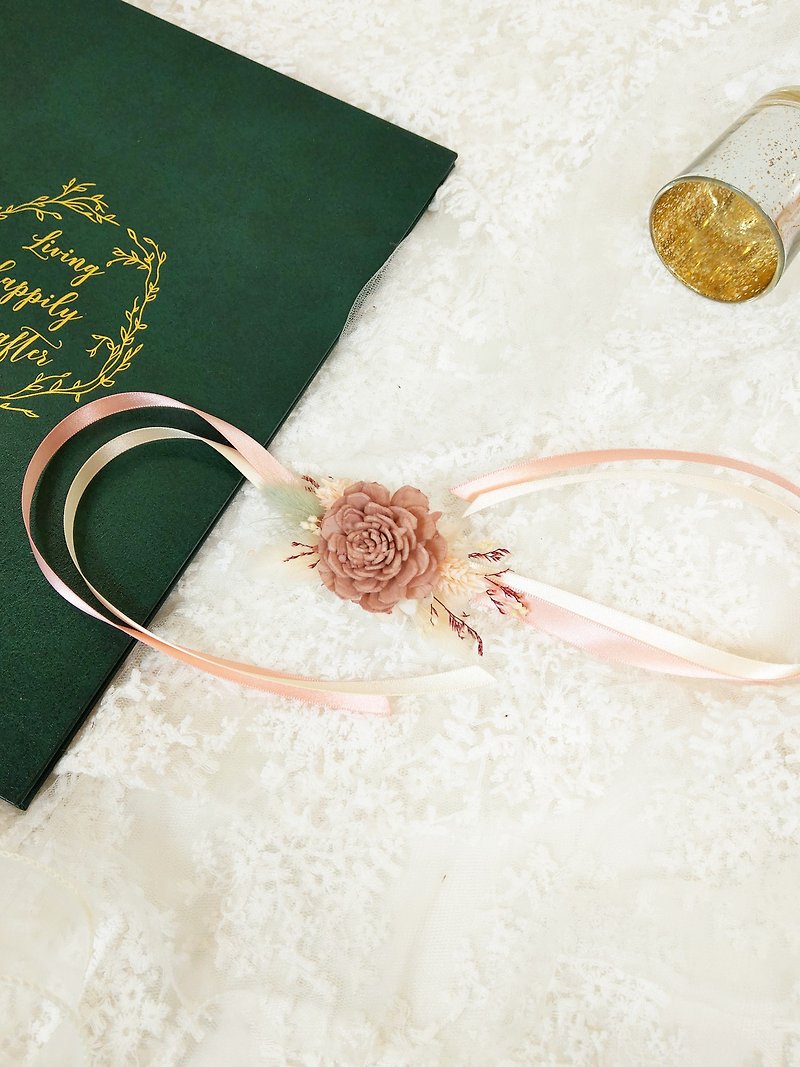 婚禮花飾∣索拉乾燥手腕花 - 乾燥玫瑰粉 - 胸花/手腕花 - 植物．花 粉紅色