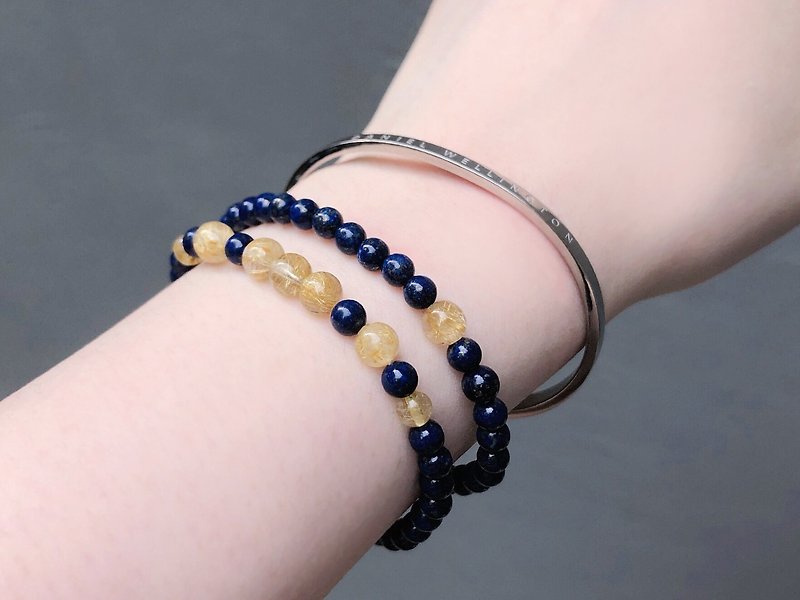 Exclusive-Natural Lapis Lazuli x Titanium Bracelet Set (J140.Diaz) - Bracelets - Gemstone Blue