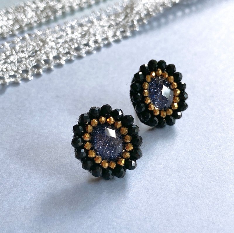 Blue goldstone starry sky Clip-On - ต่างหู - เครื่องเพชรพลอย สีน้ำเงิน