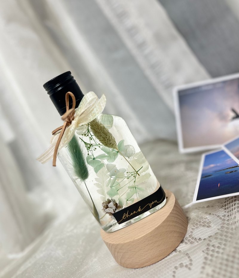 THANK YOU wine bottle shaped floating flower/USB lamp holder Valentine's Day/exchange gift - Lighting - Plants & Flowers 