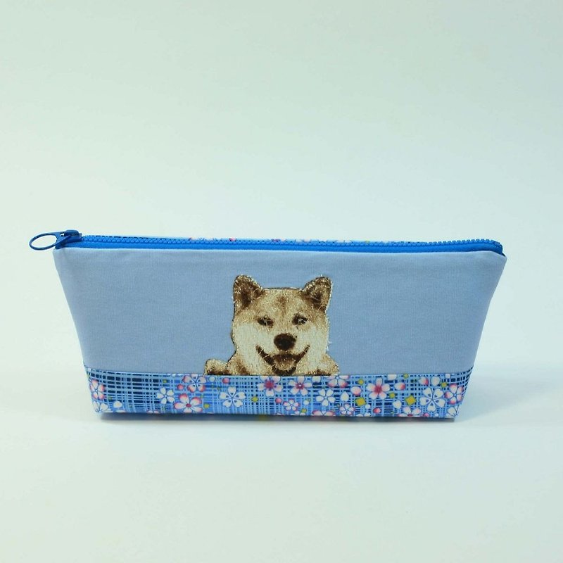 Embroidered Pencil Pack 05 - Chai Dog - Pencil Cases - Cotton & Hemp Blue