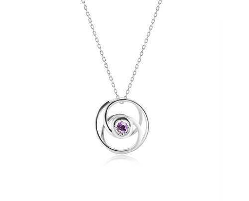 Majade Jewelry Design 無限之輪 14k白金圓形紫水晶項鍊 2月誕生石吊墜 簡約業力墜子