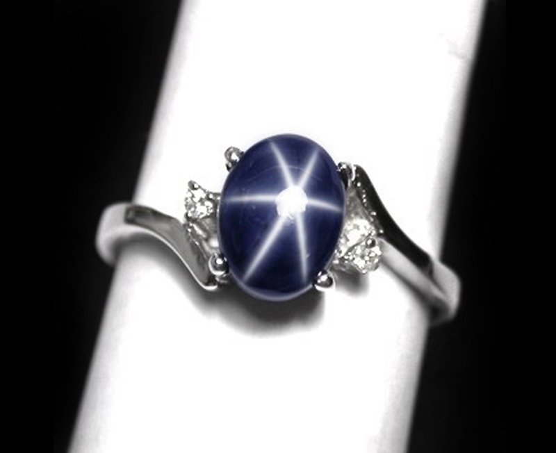 3.25 Natural star blue sapphier ring silver sterling 925 size 7.0 free resize - 戒指 - 純銀 藍色