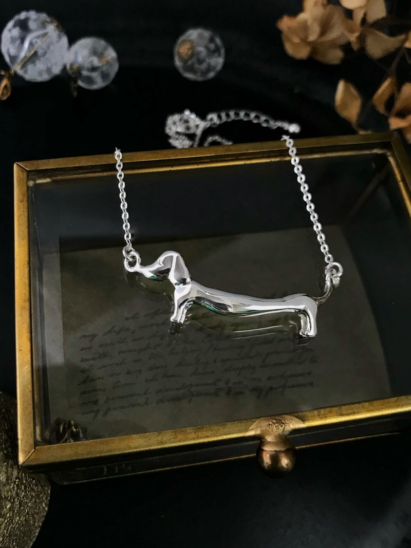 小臘腸狗項鍊 純銀項鍊 手工精緻質感 寵物 dachshund 臘腸狗 - 項鍊 - 純銀 