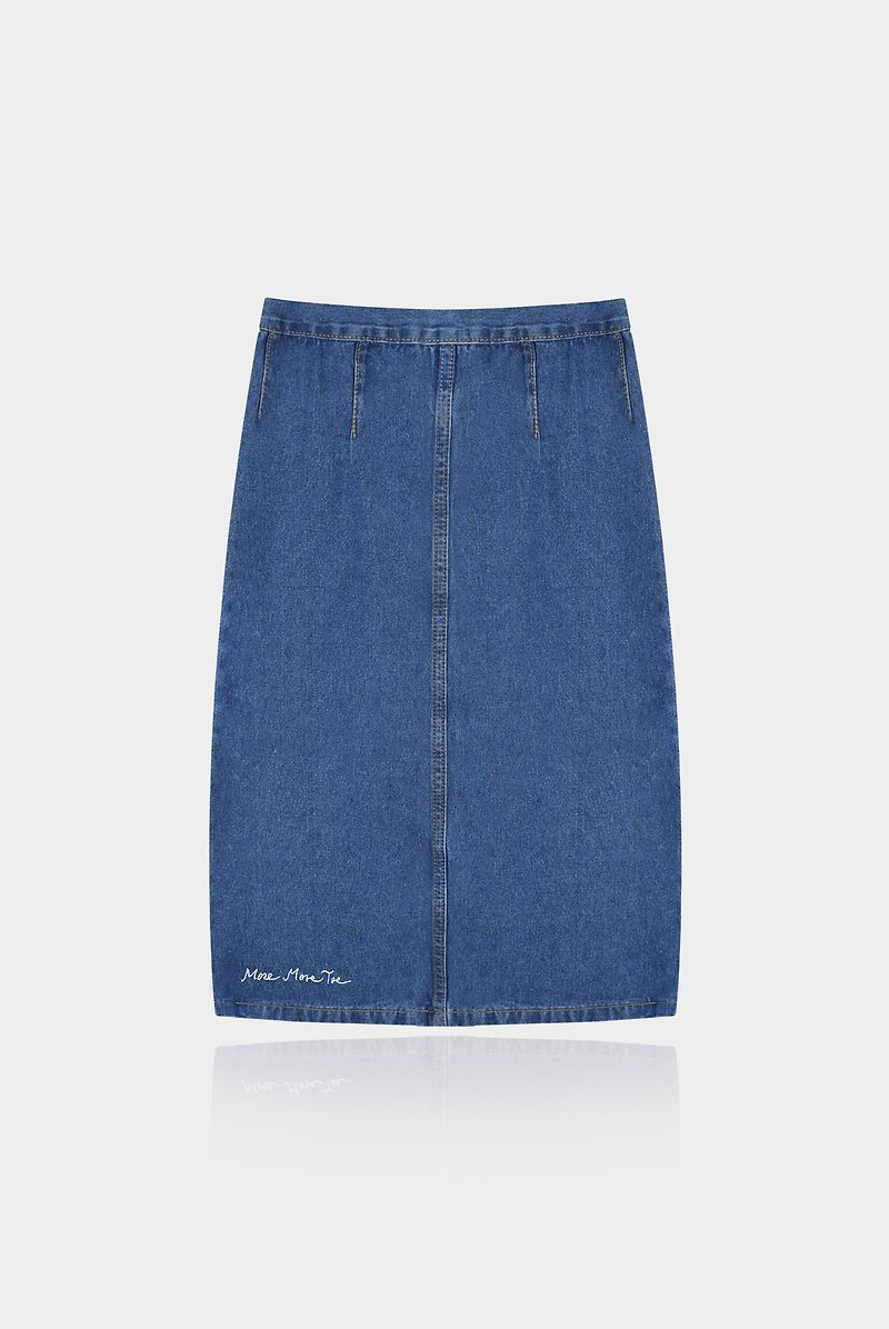 [Official limited] MoreMoreToe exclusive embroidered denim skirt. blue - กระโปรง - วัสดุอื่นๆ สีน้ำเงิน
