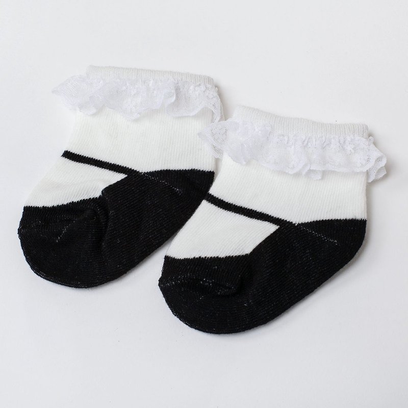 2雙入-優雅蕾絲芭蕾舞嬰兒襪子(MIT零線頭超安心)-氣質黑l經典紅 - 嬰兒襪子 - 棉．麻 黑色