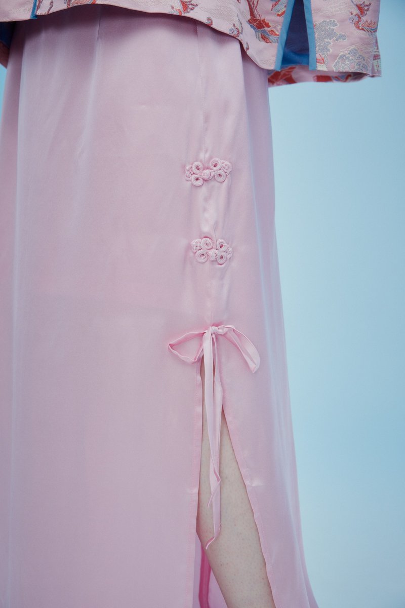 Pink silk long Skirt - กระโปรง - ผ้าไหม สึชมพู