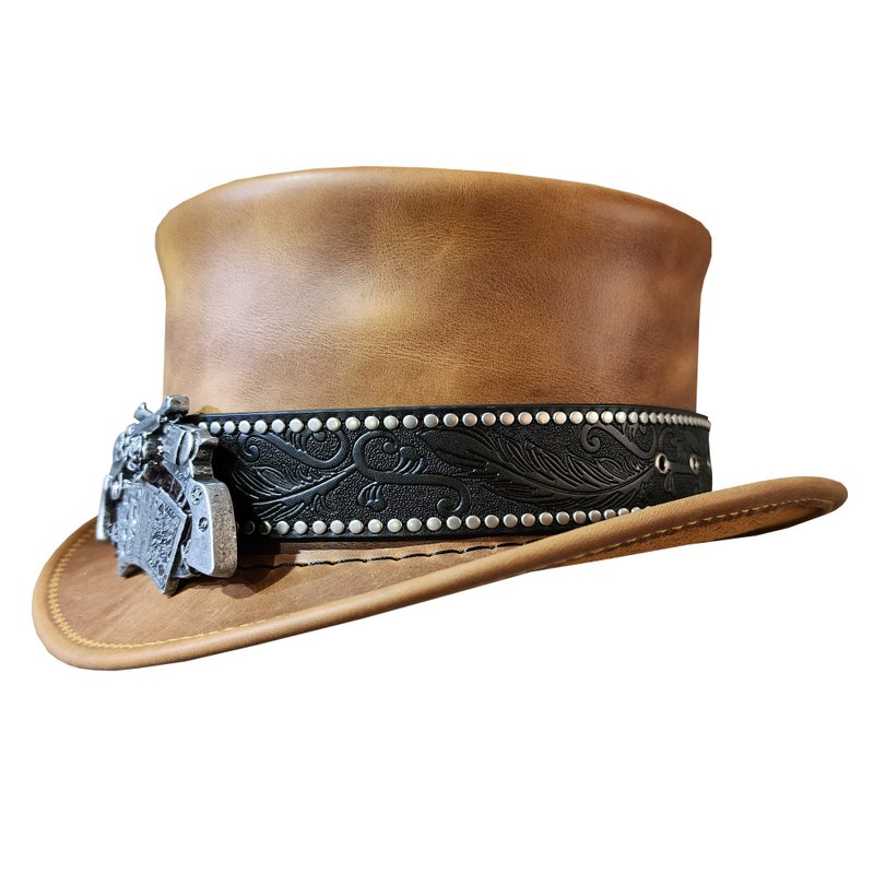 Vintage Fashion Steampunk Leather Top Hat - 帽子 - 真皮 咖啡色