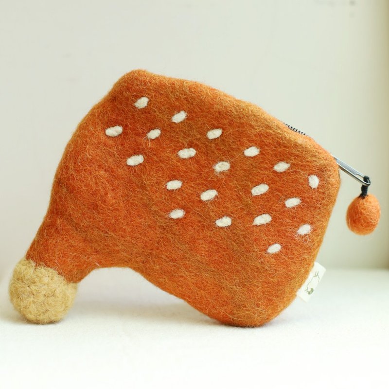 Wool felt drumstick-shaped purse - กระเป๋าใส่เหรียญ - ขนแกะ สีส้ม