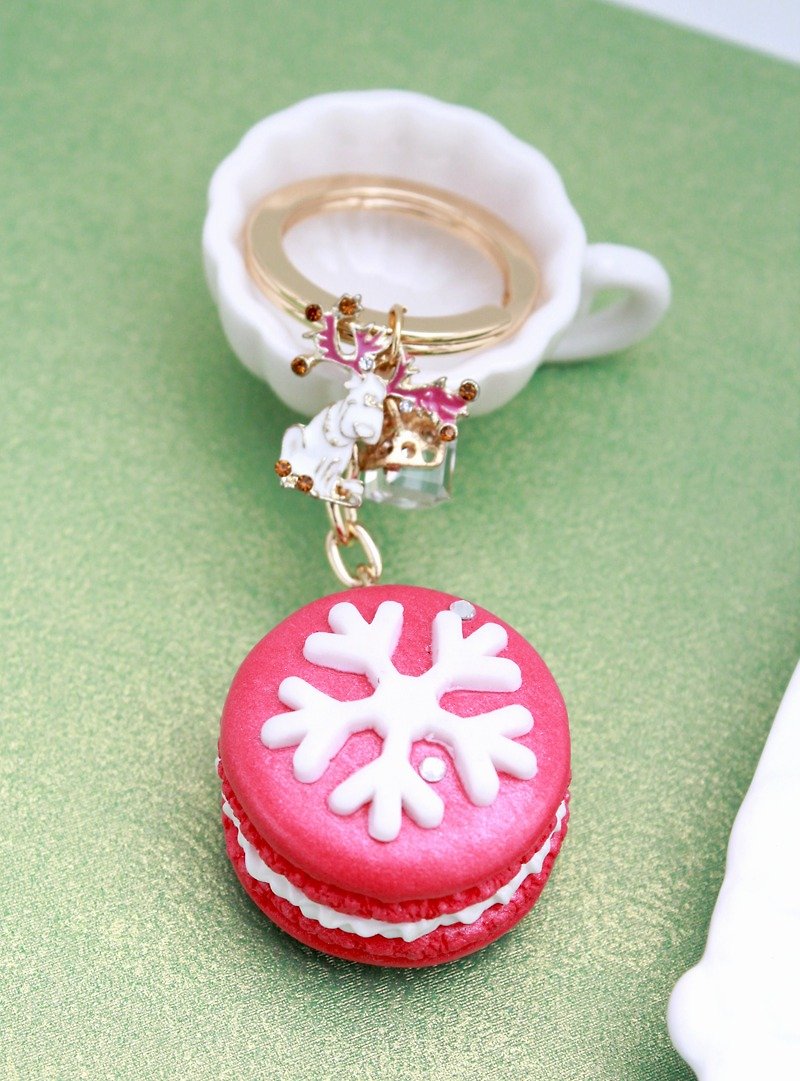快樂聖誕節~雪花馬卡龍鑰匙圈 - 鑰匙圈/鎖匙扣 - 黏土 紅色