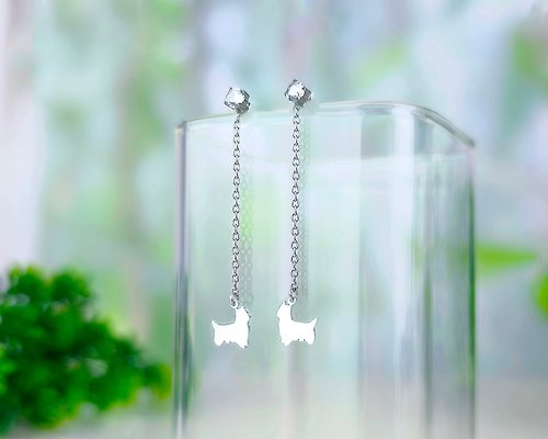 吳小姐3d訂製珠寶 約克夏/馬爾濟斯 兩用單鑽垂墜耳環-迷你動物剪影系列-抗敏醫療鋼