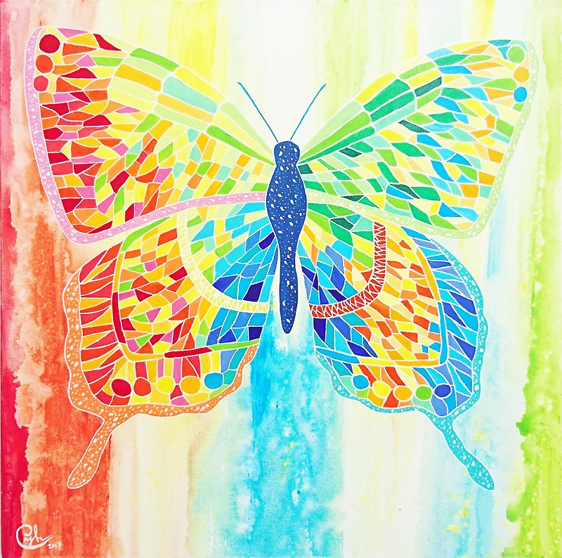 棉．麻 掛牆畫/海報 多色 - 蝴蝶繪畫－讓色彩流入
