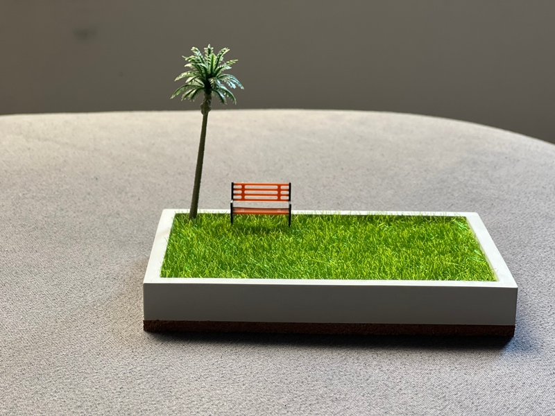 2026 NEW ももミニチュア風景芝生セメント小物置き 木と椅子のセット - 置物 - コンクリート ホワイト