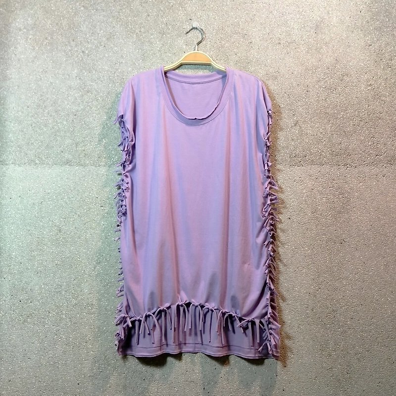 紫のトリミングされていないネクタイタッセルコットンTシャツ - Tシャツ - コットン・麻 パープル