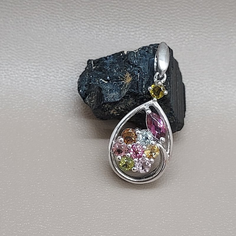 Tourmaline with 925 Silver Charm - Wealth, longevity, health and popularity