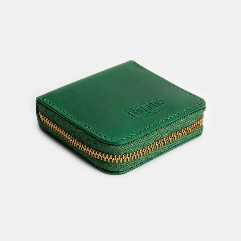 GOURTURE - Square Zipper Coin Purse [Pine Flower Green] - กระเป๋าใส่เหรียญ - หนังแท้ สีเขียว