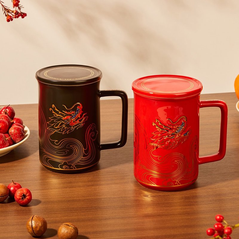 彩雲龍高杯 / 含蓋 / 描金 / 3色 480ml - 咖啡杯/馬克杯 - 瓷 白色