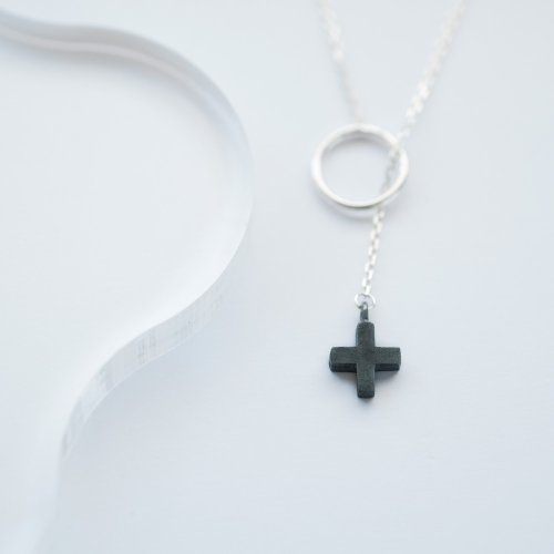 cloud-jewelry Black 十字架 ラリエット ネックレス シルバー925