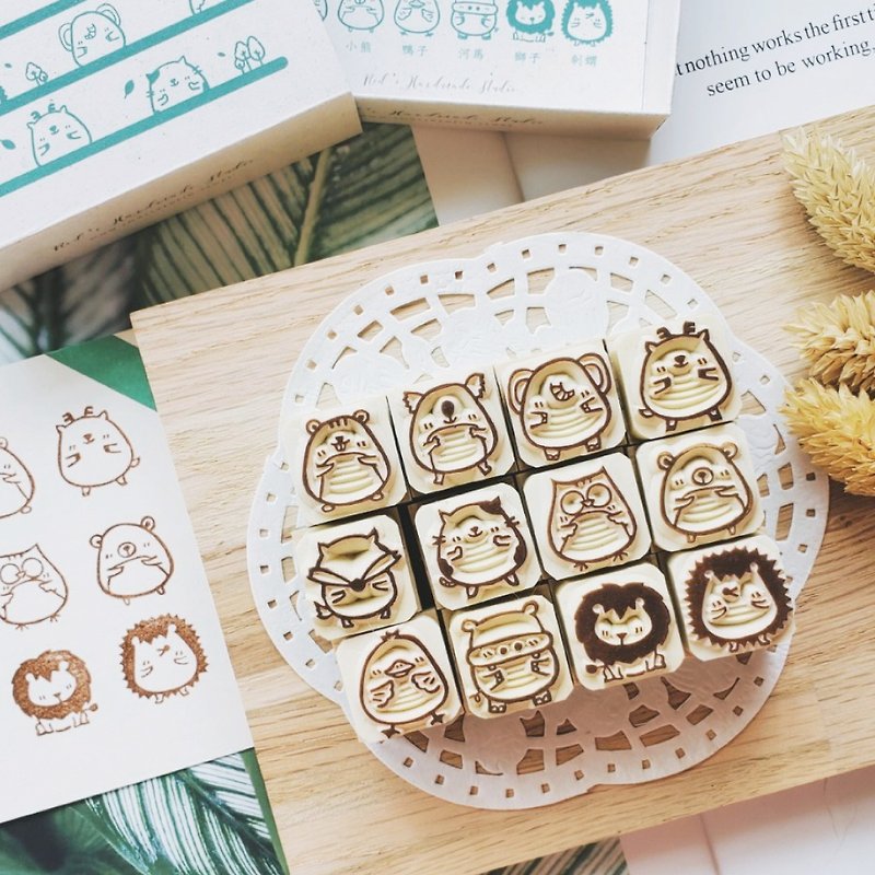 Handmade Rubber Stamp-F Spring Forest Party Self-Filling Emoticon Stamp 2X2cm (12 Styles)