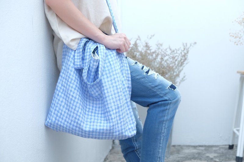 Tie Dye Linen Tote Bag - Messenger Bags & Sling Bags - Cotton & Hemp Blue