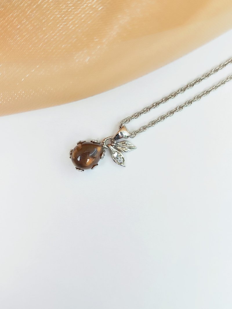 Necklace Aurora of T'Sea - Brazilian Smoky Quartz with Pearl Shell - 項鍊 - 純銀 卡其色