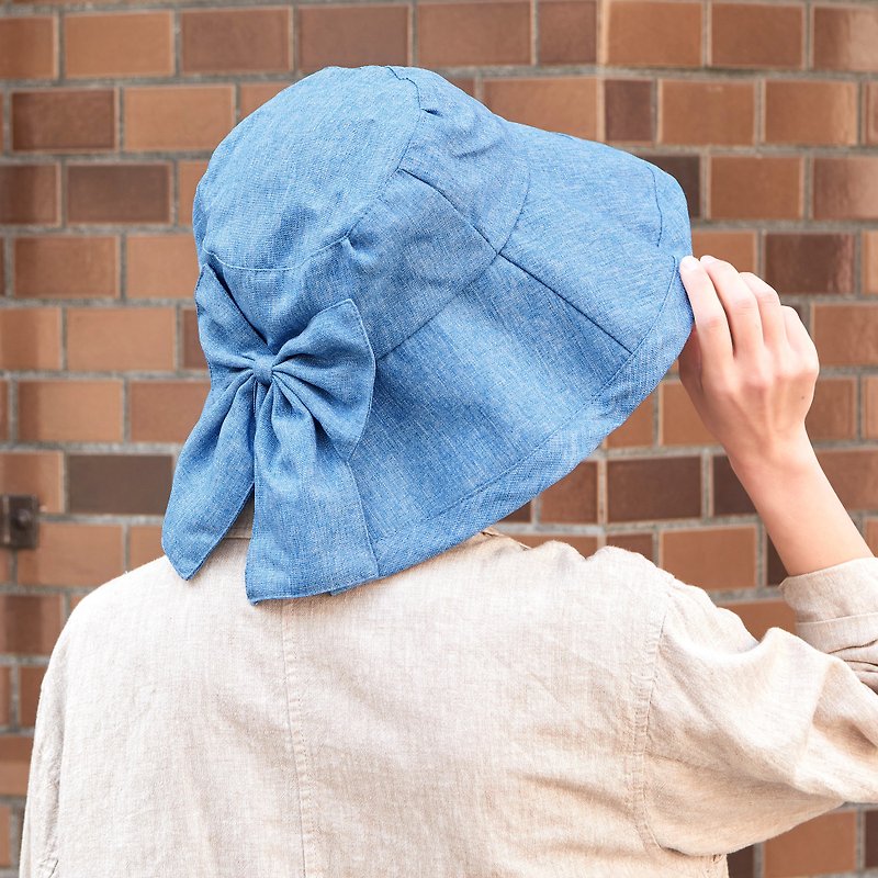 Sun hat for Woman, Denim Style Fashion UV Shade Hat with Bow, Garden Bucket Hat