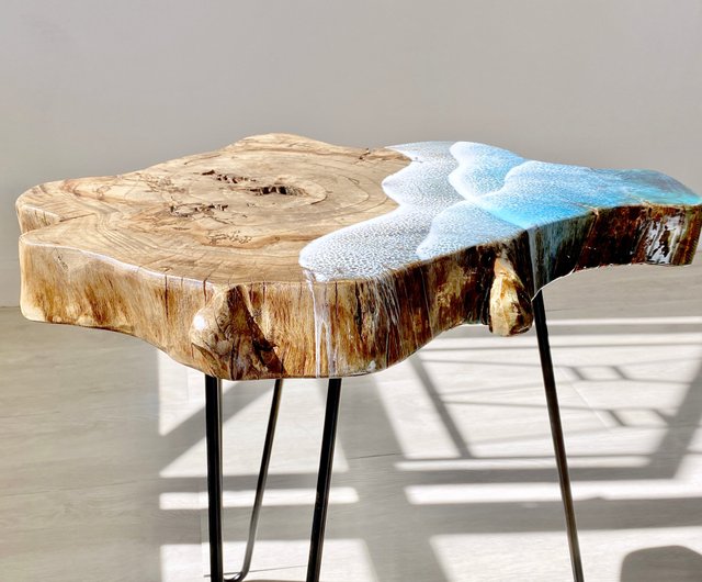 Round Top Ocean Beach Epoxy Coffee Side Table For Home Decor, Resin River  Table