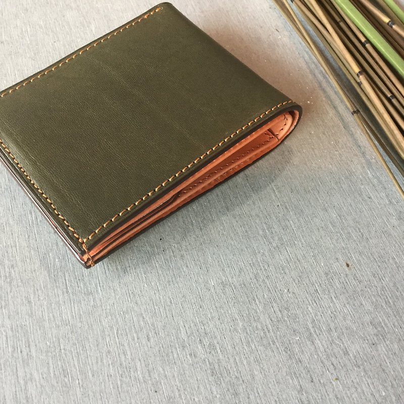 isni short wallet / handmade leather design - กระเป๋าสตางค์ - หนังแท้ สีเขียว