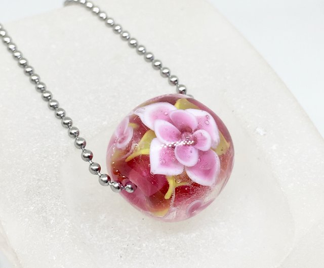 Pink Flower Glass Necklace