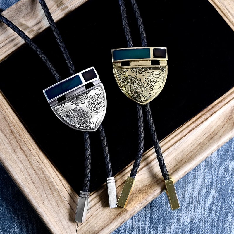 Paisley 佩斯利 保羅領帶 Bolo Tie 皮革項鍊 皮繩領帶 長項鍊 - 領帶/領帶夾 - 人造皮革 銀色