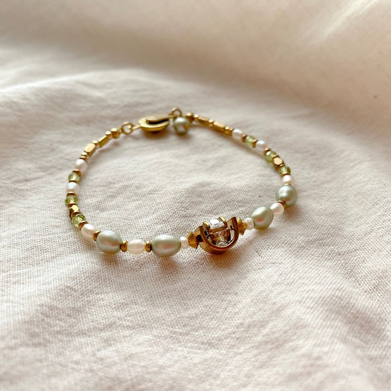 茉綠-珍珠  黃銅手環