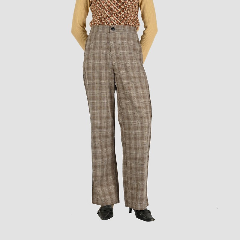 [Egg plant vintage] Quiet plaid suede vintage wide trousers - Women's Pants - Other Man-Made Fibers 