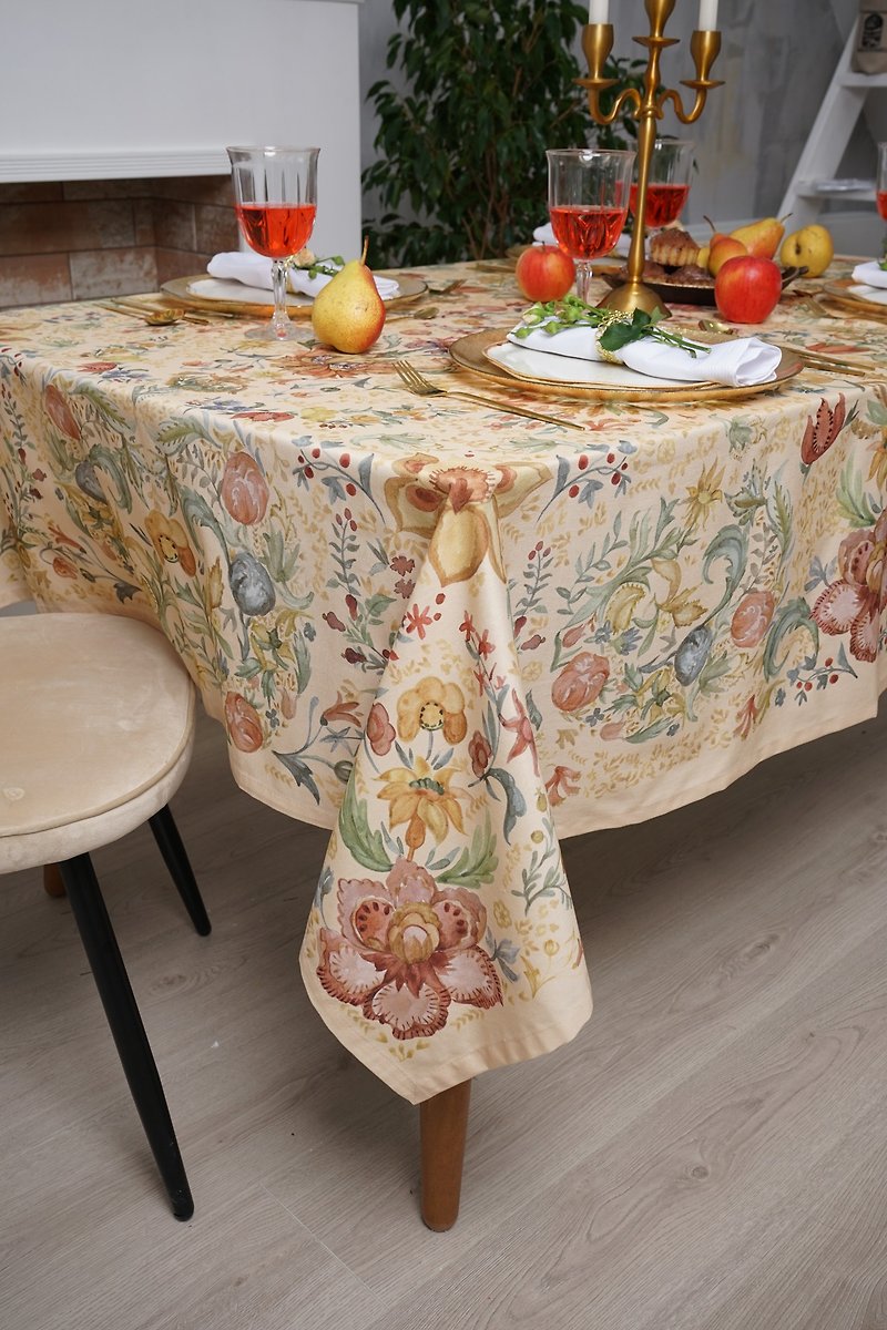 Holiday tablecloth rectangle flowers print Housewarming Gift Cotton table cloth