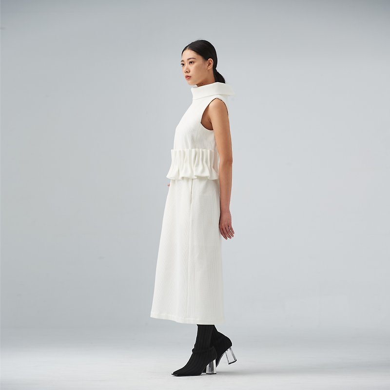 White belted ruffled midi dress - One Piece Dresses - Cotton & Hemp White