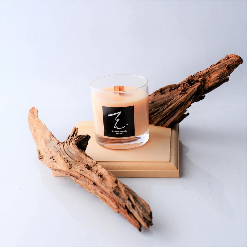 Ten.candle Scented candle wood wick Hiba fragrance 160g - Candles & Candle Holders - Glass White
