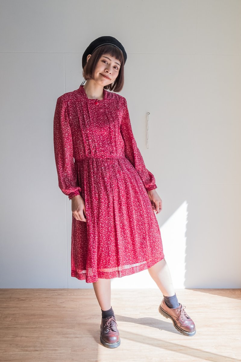 Vintage / 長袖洋裝 no.18 - 連身裙 - 聚酯纖維 紅色
